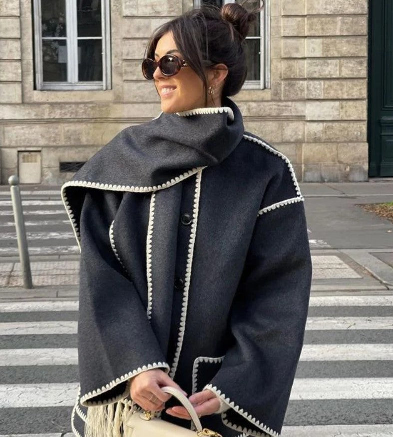 Sionne | Veste à franges avec foulard