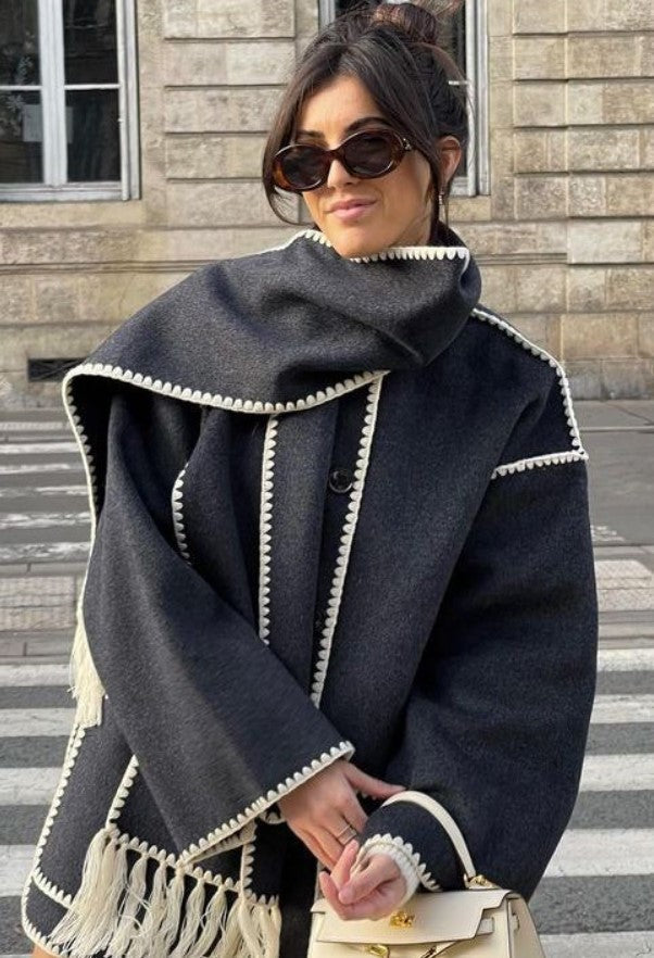 Sionne | Veste à franges avec foulard