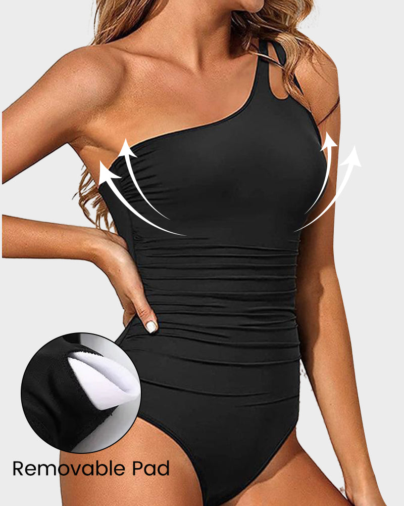 Maillot de bain une pièce à épaule unique avec contrôle du ventre