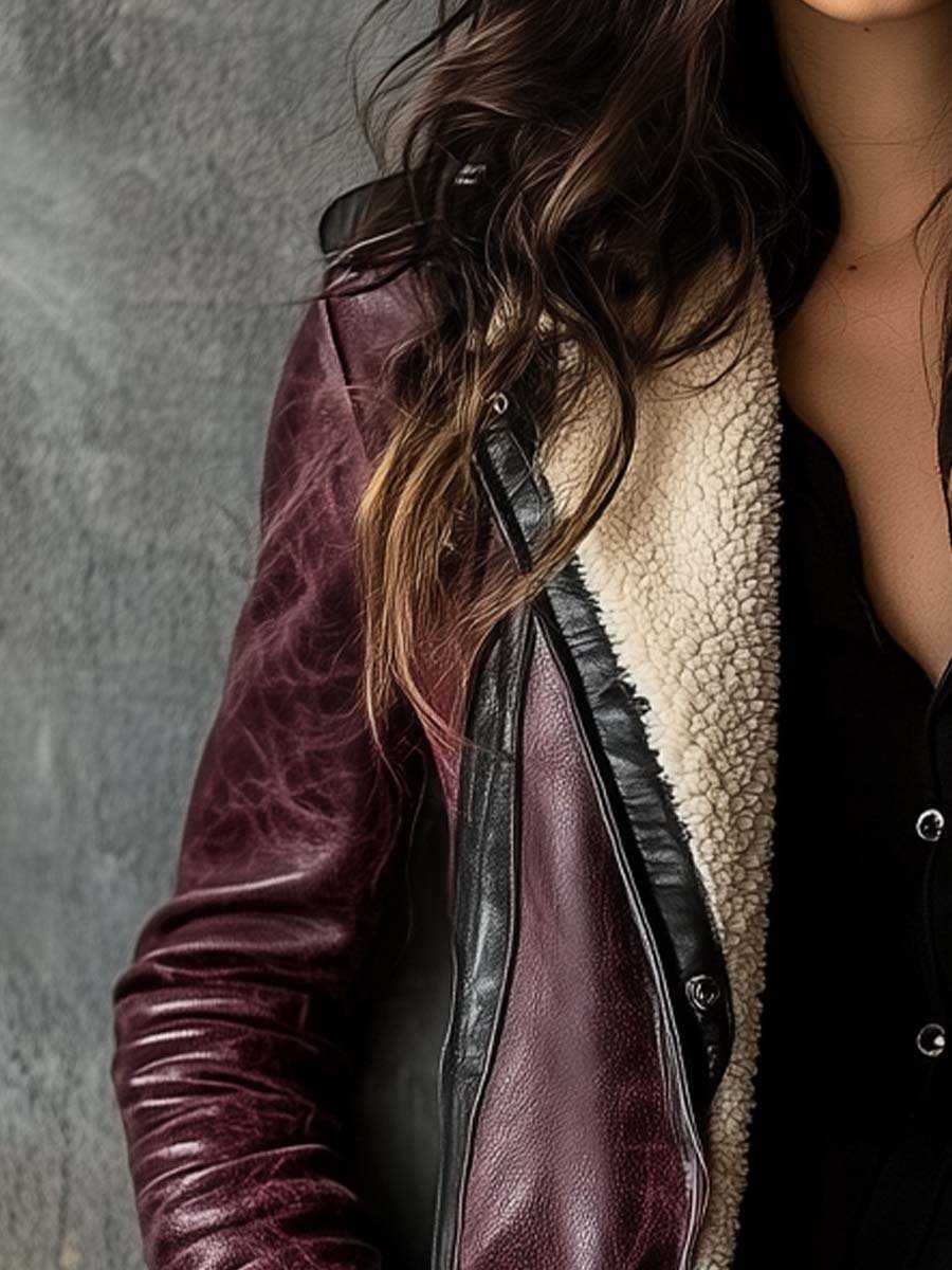 Lily | Manteau en cuir d'agneau bordeaux vintage