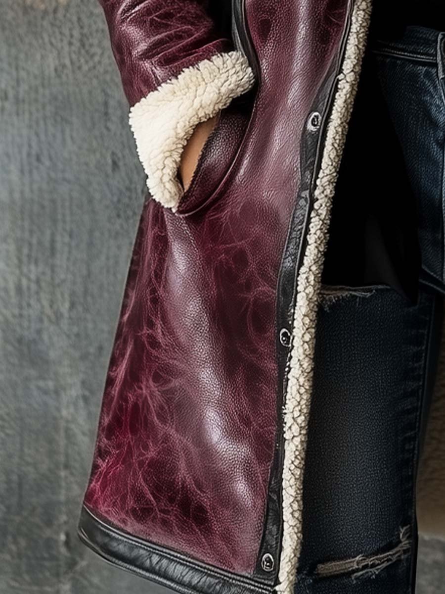 Lily | Manteau en cuir d'agneau bordeaux vintage