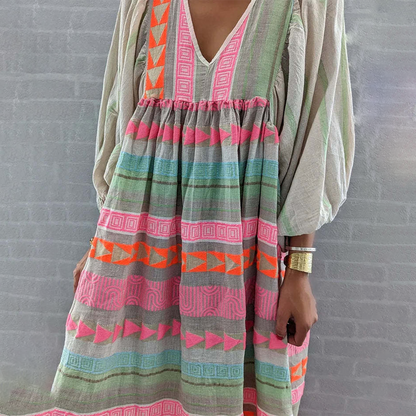 Ziggy - Vintage V-Neck Puff Sleeve Long Sundress