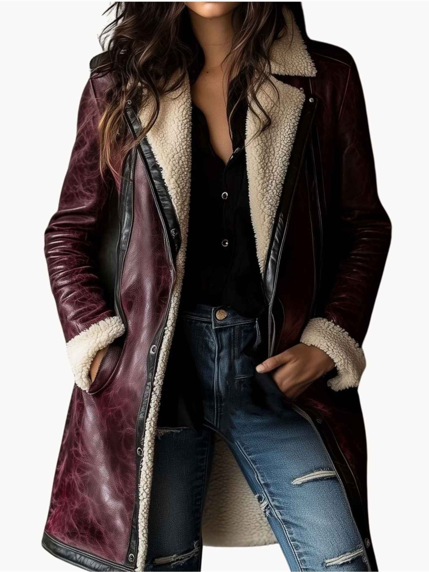 Lily | Manteau en cuir d'agneau bordeaux vintage