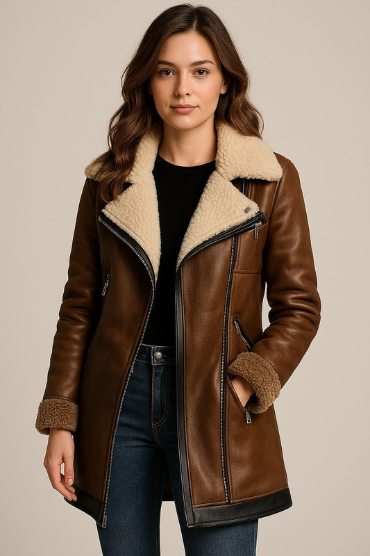 Grace | Manteau en cuir à col vintage