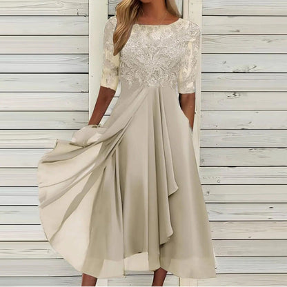 Sylvana - Tea-Length Lace Embroidered Dress