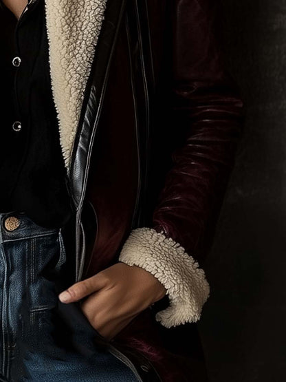 Lily | Manteau en cuir d'agneau bordeaux vintage
