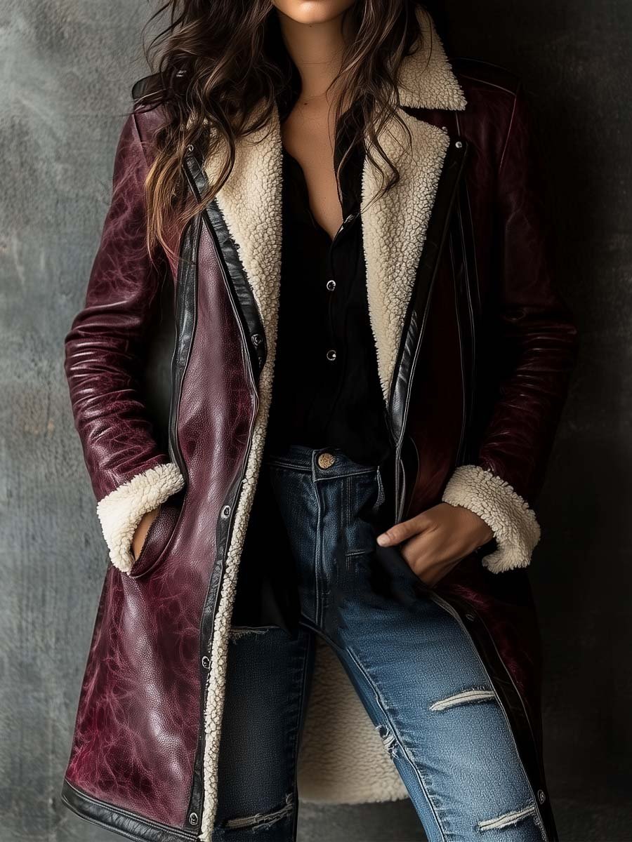 Lily | Manteau en cuir d'agneau bordeaux vintage
